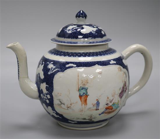 A large Chinese famille rose teapot and cover, late Qianlong period, height 20cm, some faults